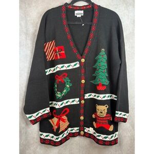 VTG NWT Adele Knitwear Cardigan Jacket Size 20 Black Christmas Holiday USA Made